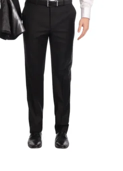 Mens Classic Fit Solid Black Flat Front Wool Prehemmed Dress Pants