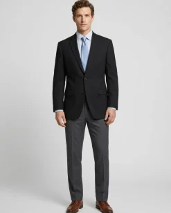 Mens Classic Fit Solid Black Two Button Super 140's Wool Blazer