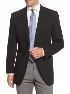 Mens Classic Fit Solid Black Two Button Super 140's Wool Blazer