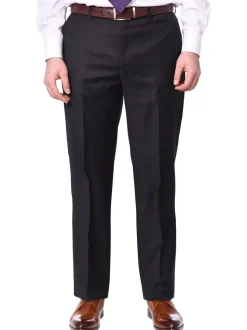 Mens Classic Fit Solid Charcoal Gray Flat Front Wool Dress Pants