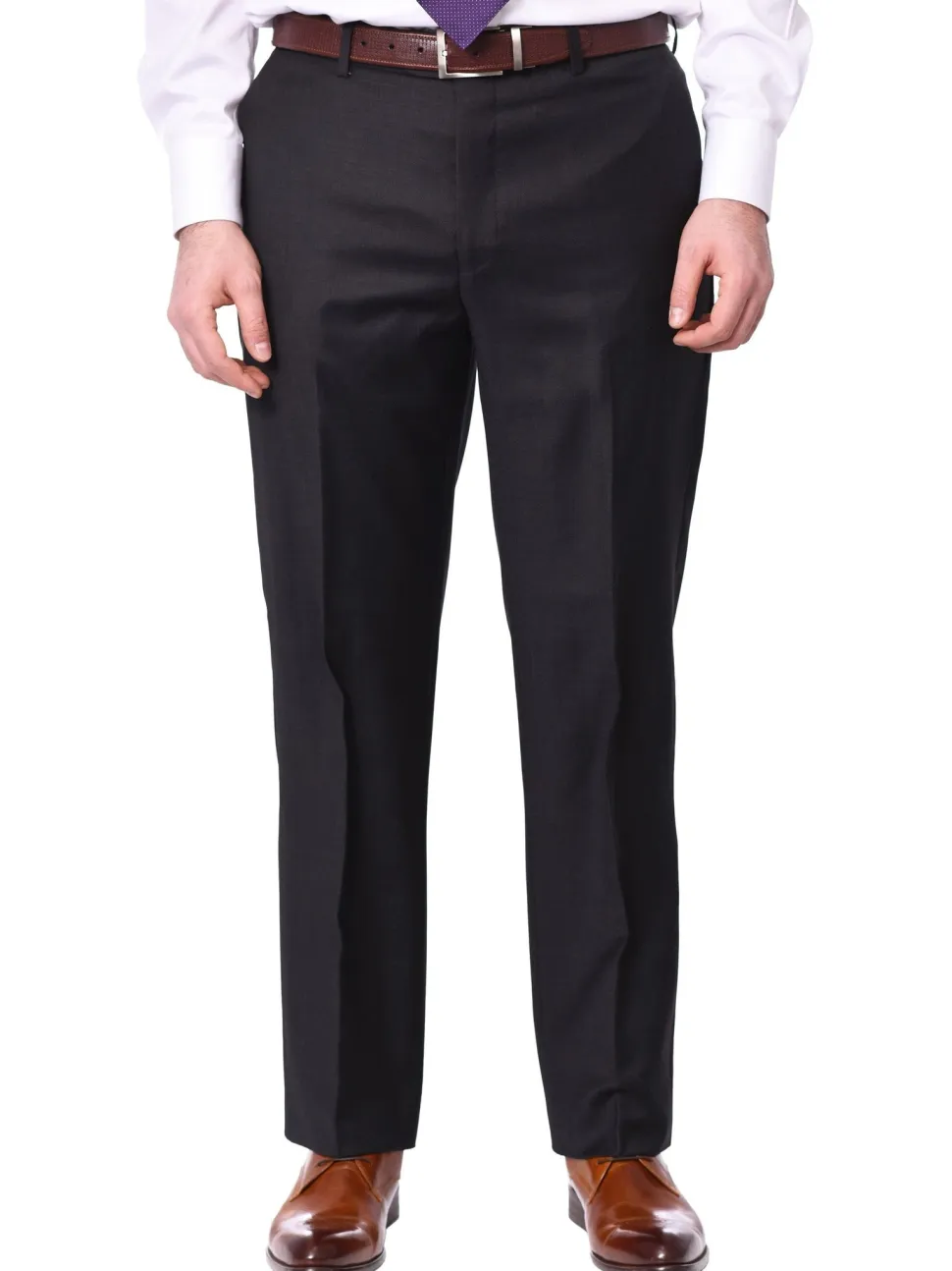 Mens Classic Fit Solid Charcoal Gray Flat Front Wool Dress Pants