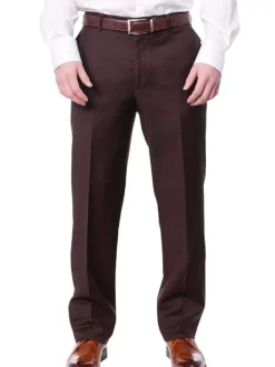 Men's Classic Fit Solid Dark Brown Flat Front Wool Dress Pants