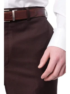 Men's Classic Fit Solid Dark Brown Flat Front Wool Dress Pants