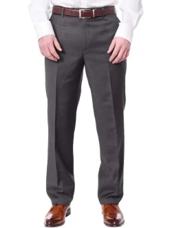 Men's Classic Fit Solid Heather Medium Gray Flat Front Wool Dress Pants