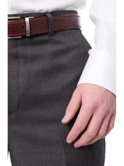 Men's Classic Fit Solid Heather Medium Gray Flat Front Wool Dress Pants