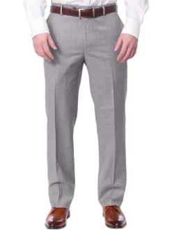 Mens Classic Fit Solid Light Gray Flat Front Wool Dress Pants