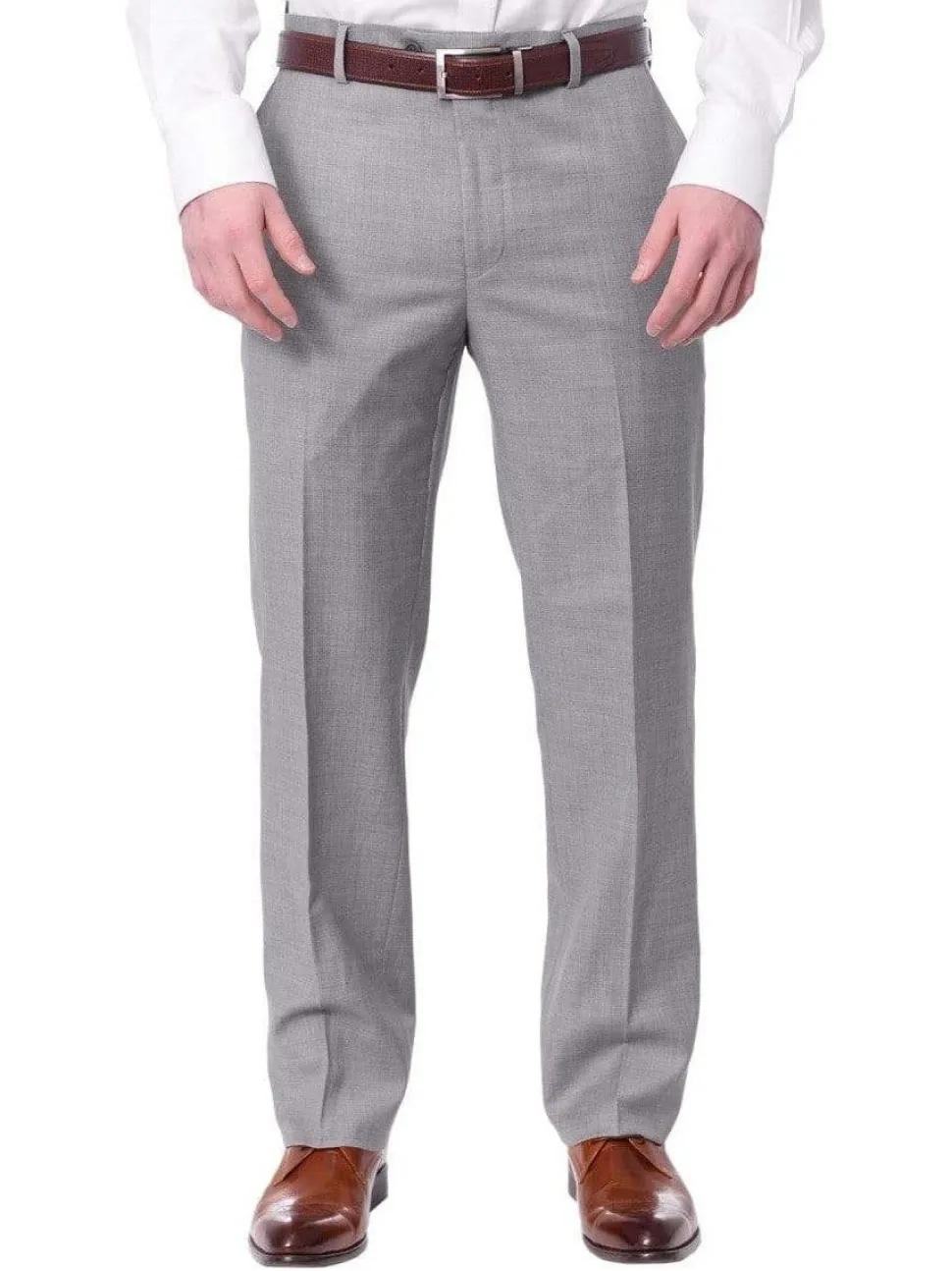 Mens Classic Fit Solid Light Gray Flat Front Wool Dress Pants