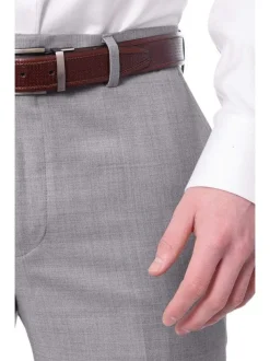 Mens Classic Fit Solid Light Gray Flat Front Wool Dress Pants