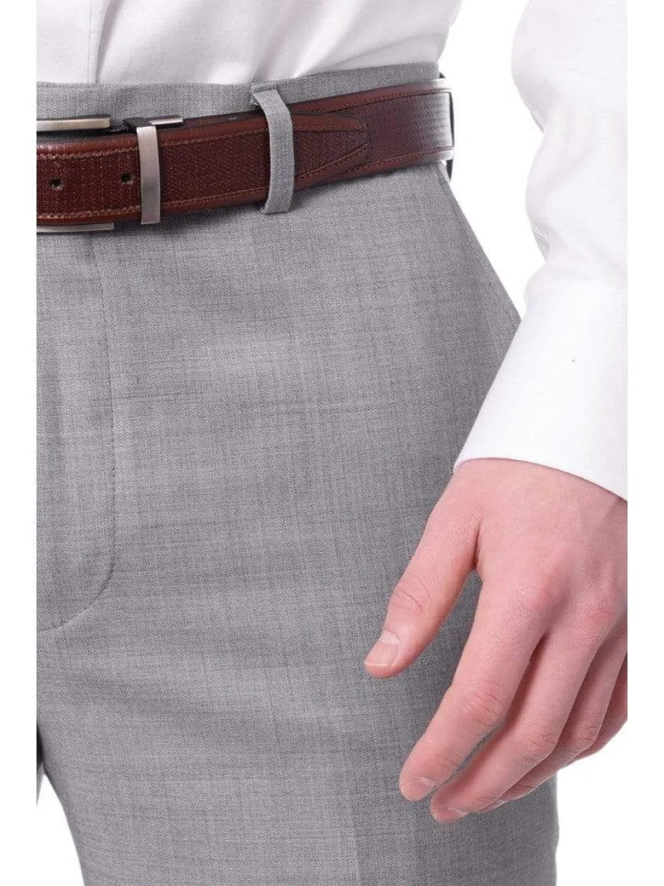 Mens Classic Fit Solid Light Gray Flat Front Wool Dress Pants