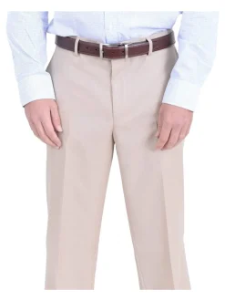 Mens Classic Fit Solid Light Tan Flat Front Wool Dress Pants