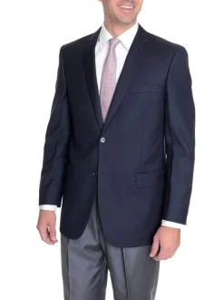 Mens Classic Fit Solid Navy Blue Two Button Wool Blazer