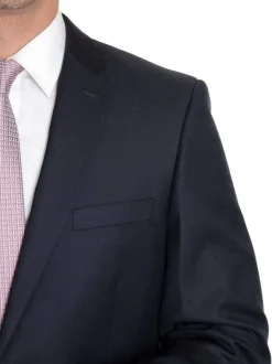 Mens Classic Fit Solid Navy Blue Two Button Wool Blazer