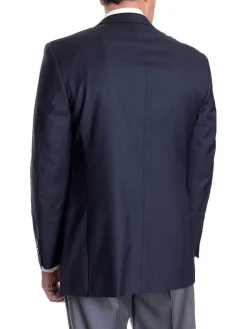 Mens Classic Fit Solid Navy Blue Two Button Wool Blazer