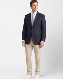 Mens Classic Fit Solid Navy Blue Two Button Wool Blazer