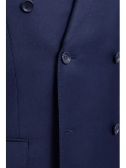 Mens Classic Fit Solid Navy Blue Double Breasted Wool Suit Peak Lapels