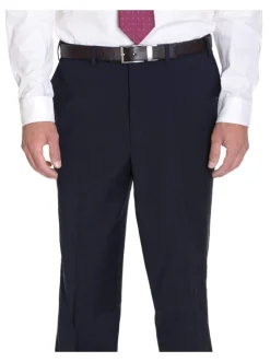 Mens Classic Fit Solid Navy Flat Front Wool Prehemmed Dress Pants