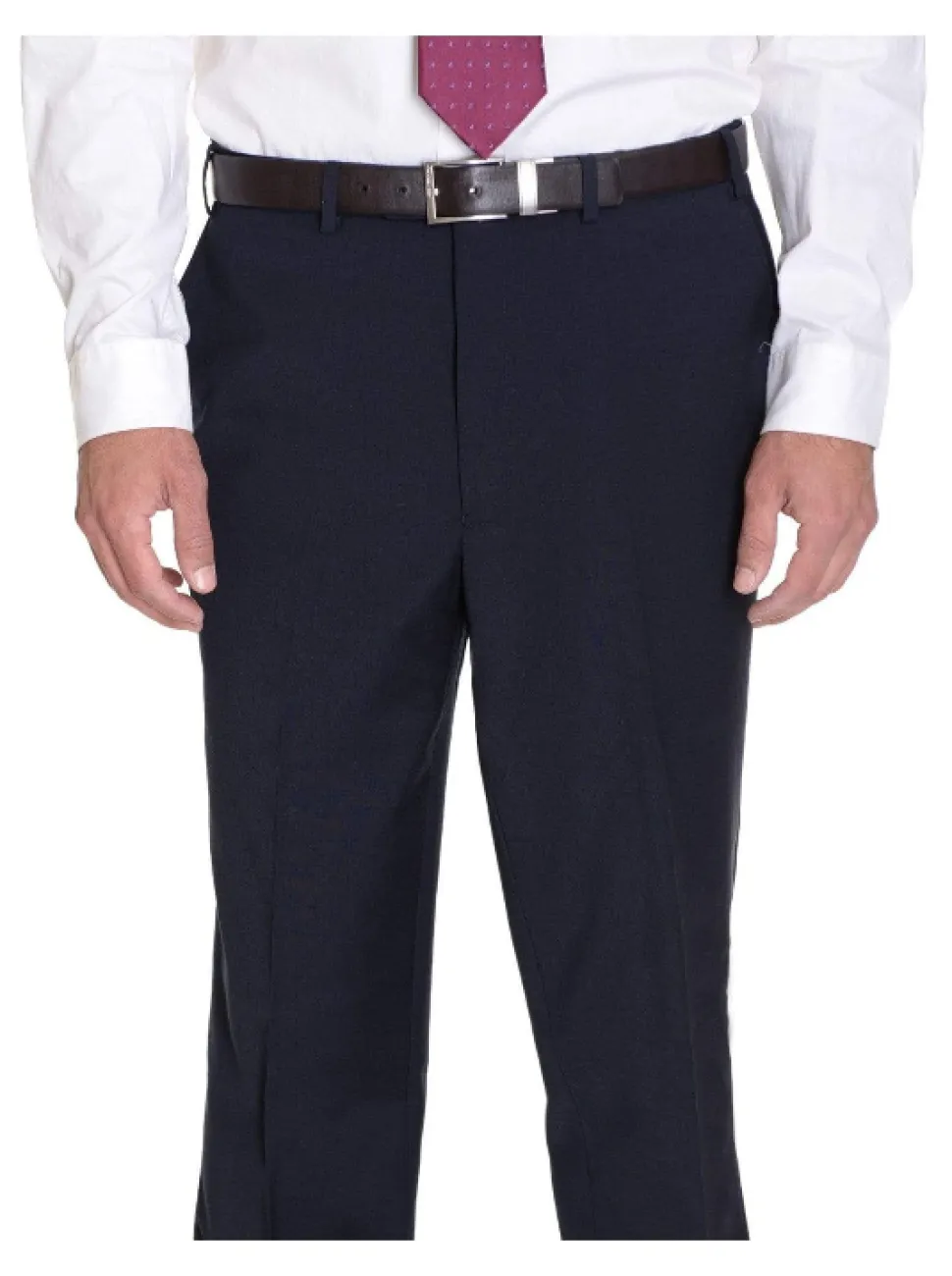 Mens Classic Fit Solid Navy Flat Front Wool Prehemmed Dress Pants
