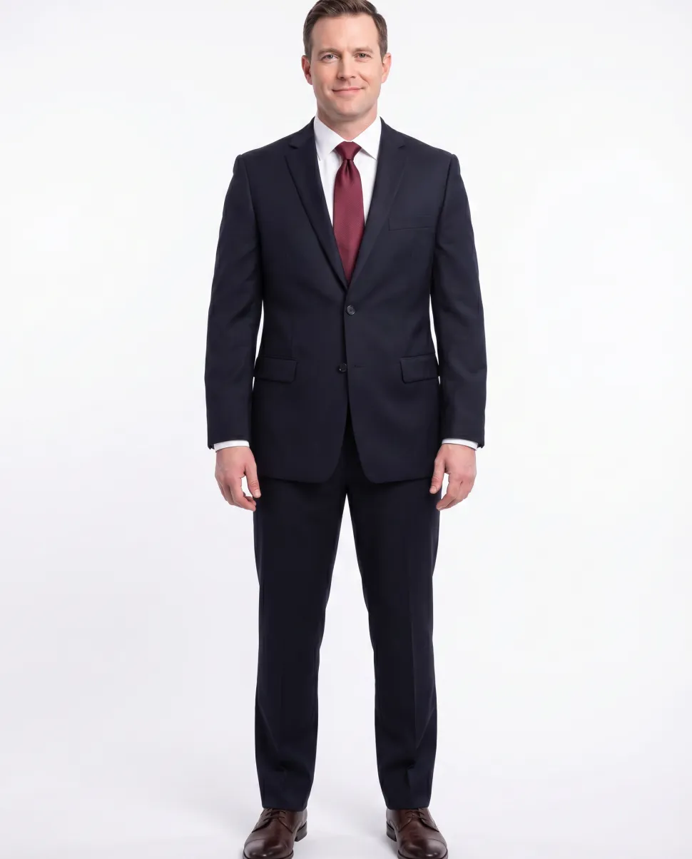 Men’s Classic Fit Solid Navy Two Button 100% Wool Suit