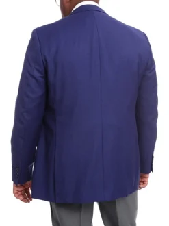 Mens Classic Fit Solid Royal Blue Two Button Wool Blazer Sportcoat
