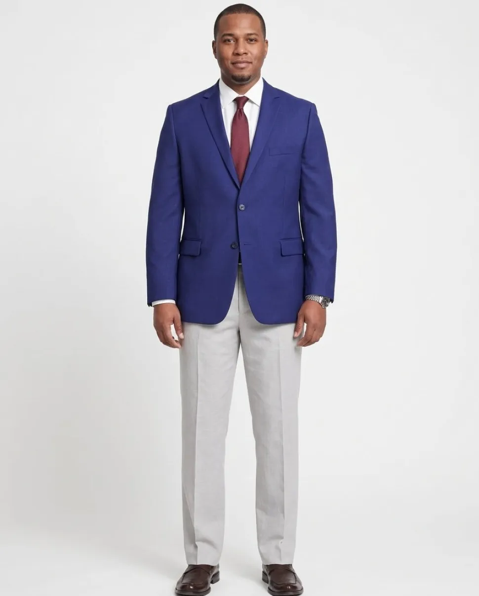 Mens Classic Fit Solid Royal Blue Two Button Wool Blazer Sportcoat