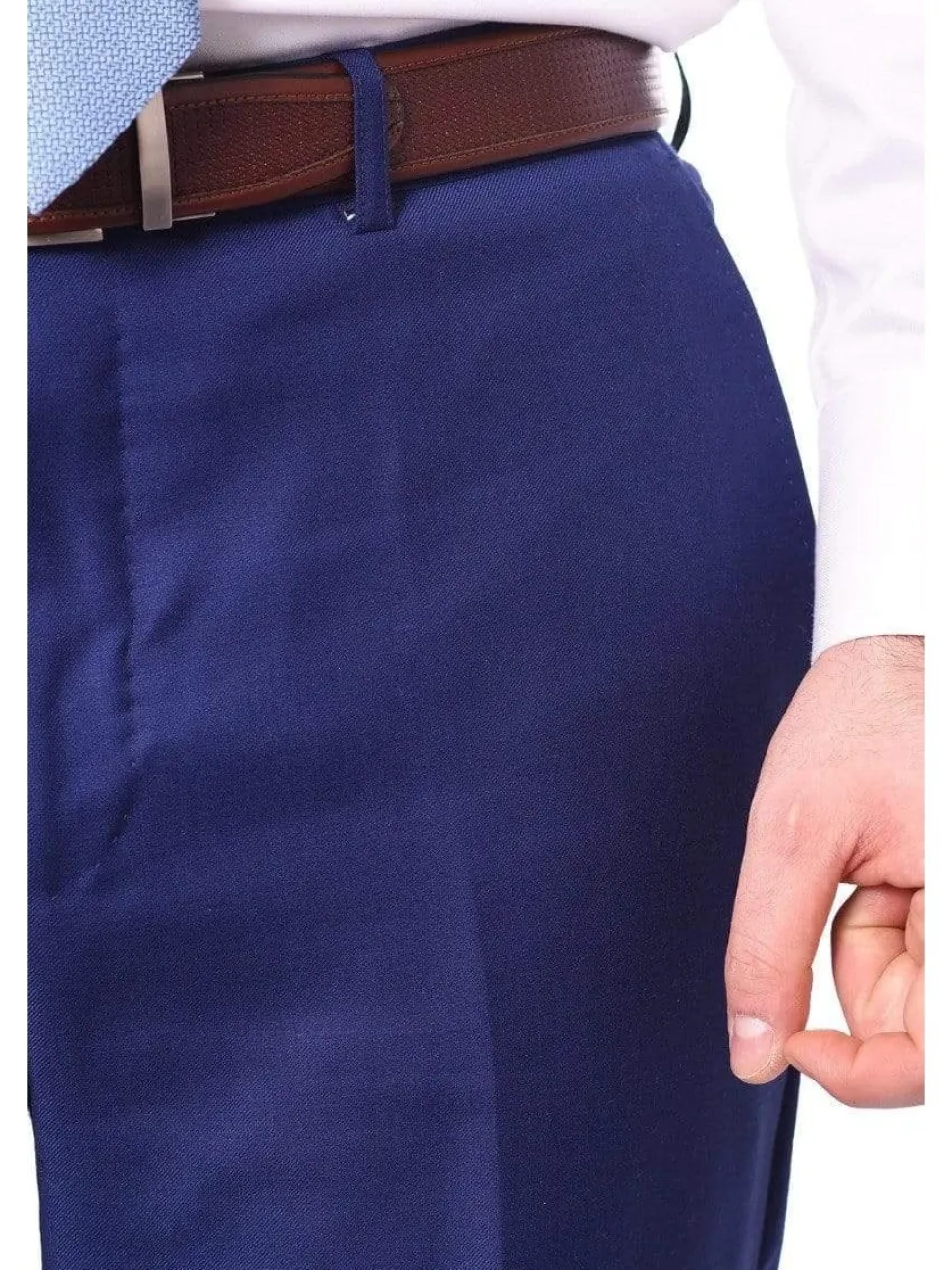 Mens Classic Fit Solid Royal Blue Flat Front Wool Dress Pants