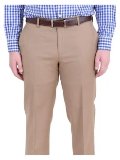 Mens Classic Fit Solid Tan Flat Front Wool Dress Pants