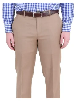 Mens Classic Fit Solid Tan Flat Front Wool Dress Pants