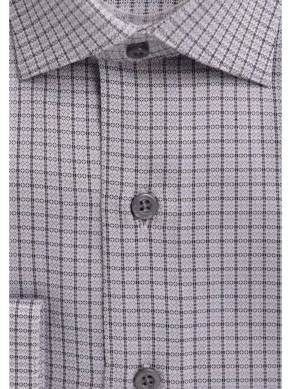 Mens Classic Fit Striped With Mini Diamonds Spread Collar Cotton Dress Shirt