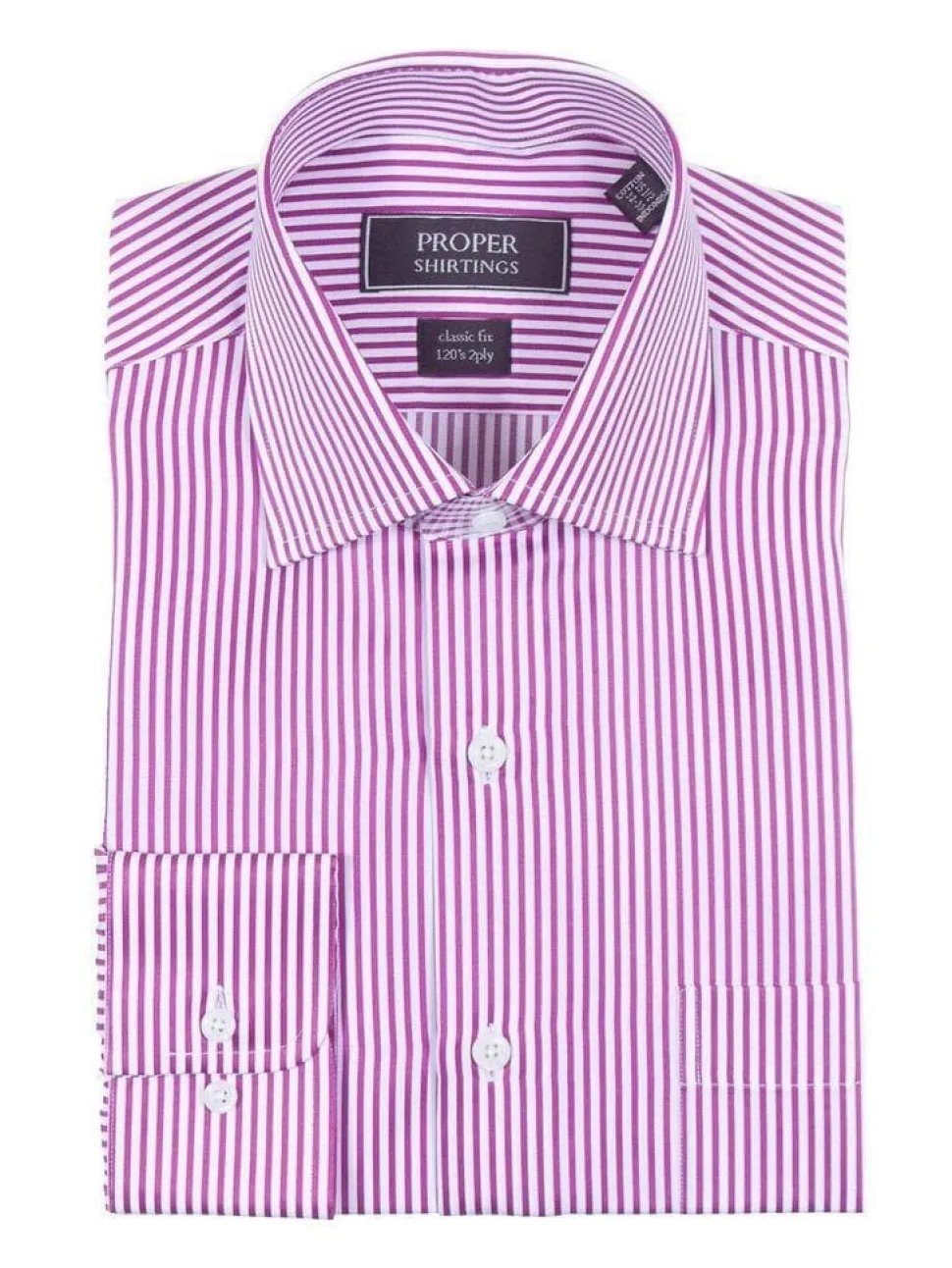 Mens Classic Fit White And Orchid Striped 120's 2PLY Cotton Dress Shirt