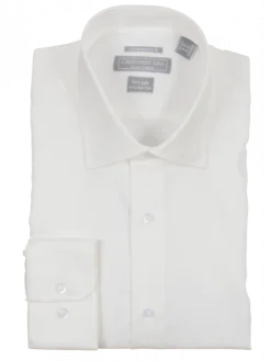 Men's Contemporary Fit Solid Off White Spread Collar Cotton Wrinkle Free Dress Shirt