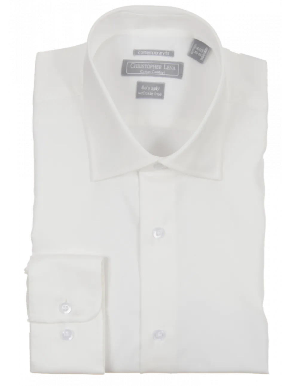Men's Contemporary Fit Solid Off White Spread Collar Cotton Wrinkle Free Dress Shirt