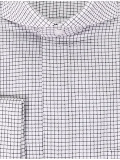 Mens Cotton Black Check Classic Fit Cutaway Collar Stretch Dress Shirt