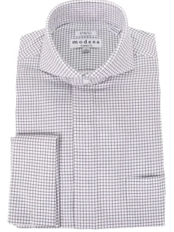 Mens Cotton Black Check Classic Fit Cutaway Collar Stretch Dress Shirt