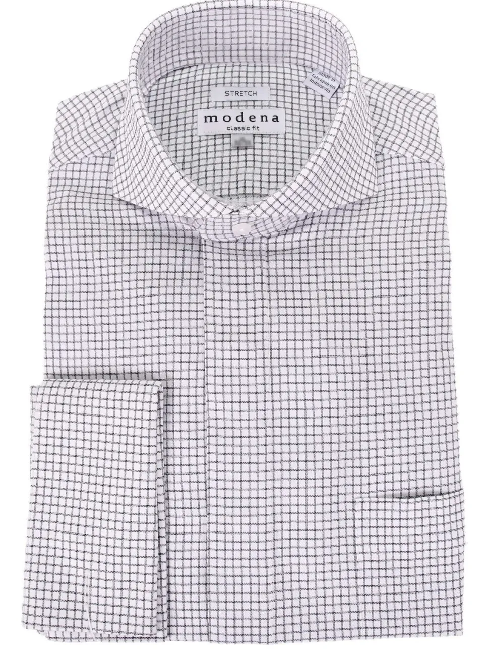 Mens Cotton Black Check Classic Fit Cutaway Collar Stretch Dress Shirt