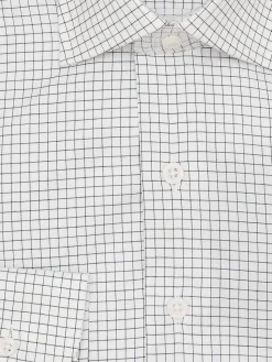 Men's Cotton Black & White Plaid Contemporary Fit Spread Collar Wrinkle Free Dress Shirt