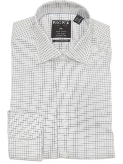 Men's Cotton Black & White Plaid Contemporary Fit Spread Collar Wrinkle Free Dress Shirt