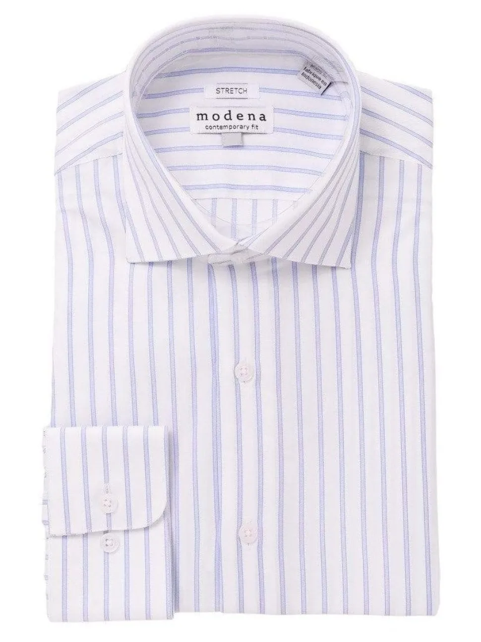 Mens Cotton Blend Blue Striped Slim Fit Spread Collar Dress Shirt