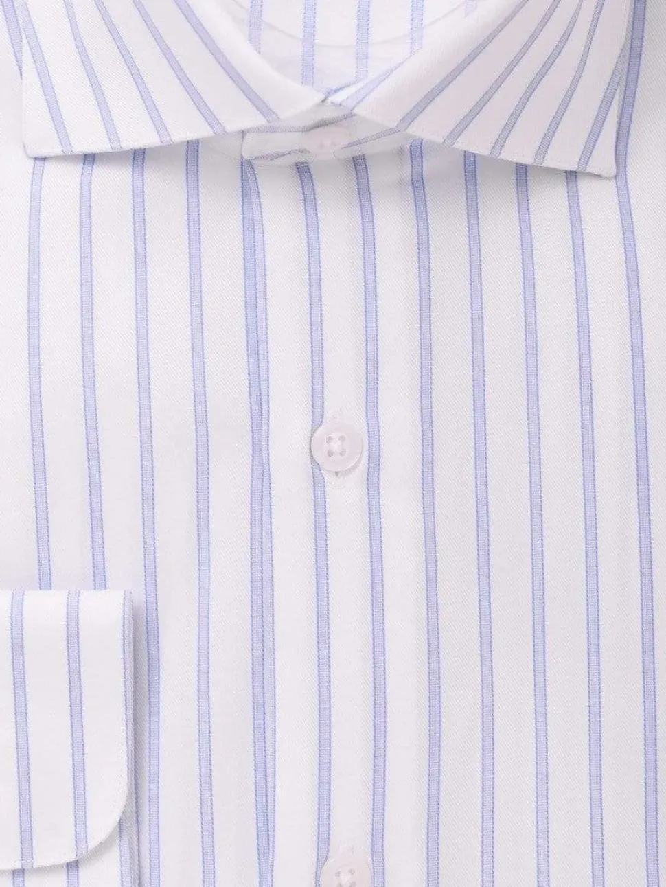 Mens Cotton Blend Blue Striped Slim Fit Spread Collar Dress Shirt