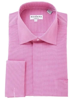 Mens Cotton Blend Pink Houndstooth French Cuff Classic Fit Dress Shirt