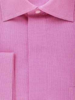 Mens Cotton Blend Pink Houndstooth French Cuff Classic Fit Dress Shirt