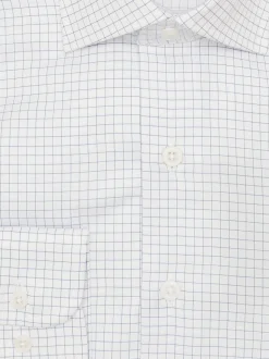 Mens Cotton Blue Checkered Slim Fit Spread Collar Wrinkle Free Dress Shirt