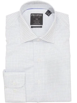 Mens Cotton Blue Checkered Slim Fit Spread Collar Wrinkle Free Dress Shirt