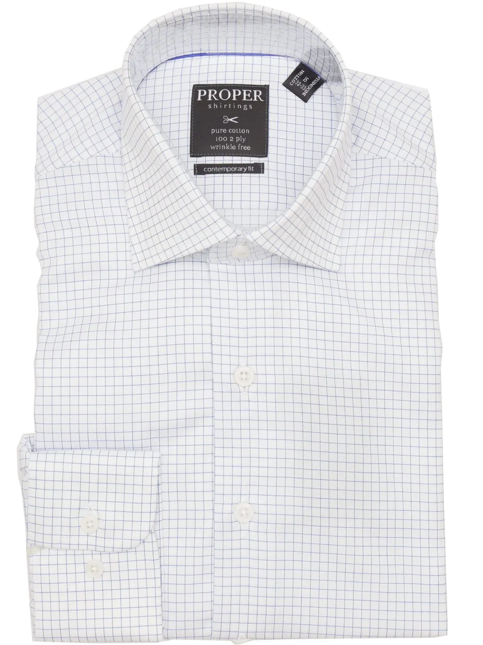 Mens Cotton Blue Checkered Slim Fit Spread Collar Wrinkle Free Dress Shirt