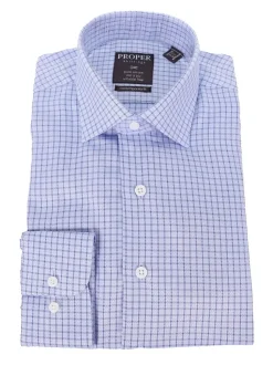 Mens Cotton Blue Check Slim Fit Spread Collar Wrinkle Free Dress Shirt