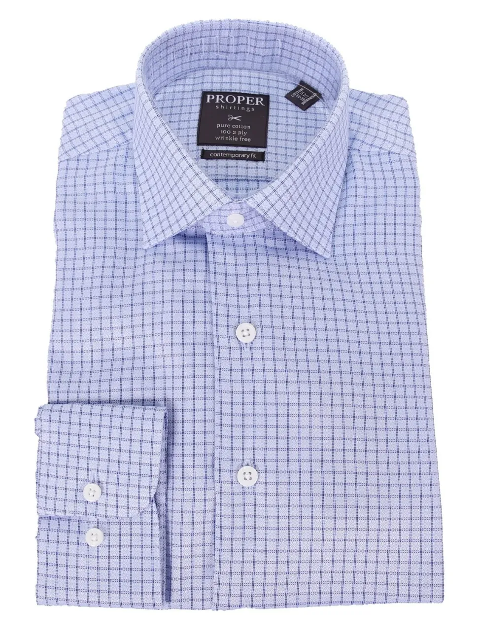 Mens Cotton Blue Check Slim Fit Spread Collar Wrinkle Free Dress Shirt