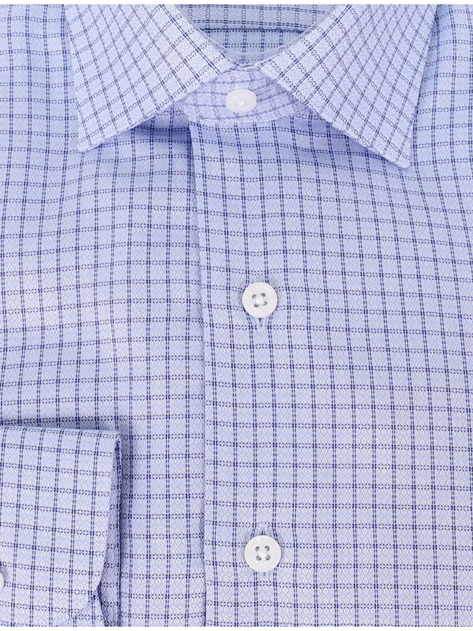 Mens Cotton Blue Check Slim Fit Spread Collar Wrinkle Free Dress Shirt