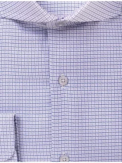 Mens 100% Cotton Blue Check Spread Collar Slim Fit Dress Shirt