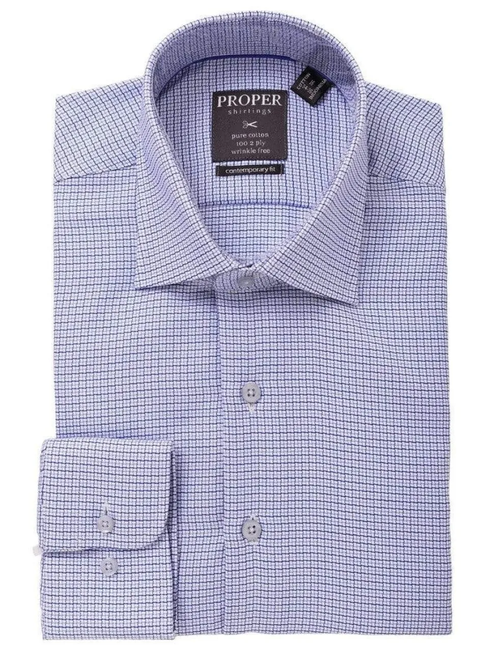 Mens 100% Cotton Blue Check Spread Collar Wrinkle Free Slim Fit Dress Shirt