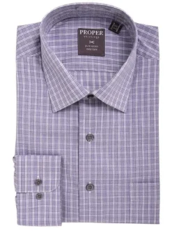 Mens Cotton Blue Plaid Check Spread Collar Classic Fit Dress Shirt