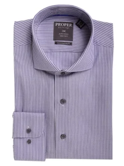 Mens Cotton Blue Striped Slim Fit Spread Collar Easy Care Dress Shirt